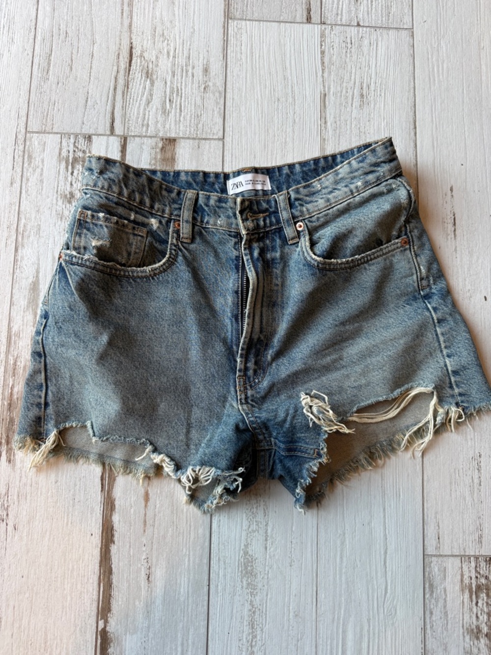 Zara Light Blue Frayed Hem Denim Shorts